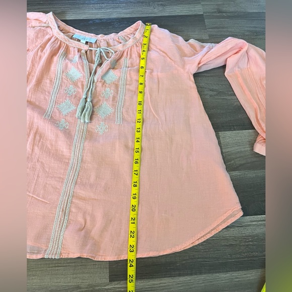 Ann Taylor The Loft Salmon Peasant Embroidered Tie Front Blouse SZ Small - Picture 8 of 11